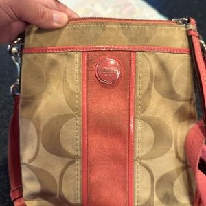 Pink and beige coach cross body